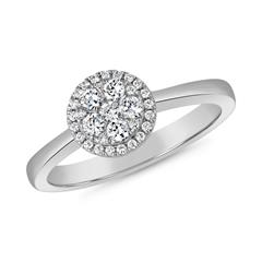🦚 Halo-Ring mit lab grown Diamanten, Weißgold oder Platin