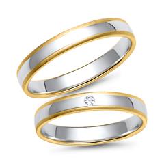 🦚 Eheringe Gelb- und Weißgold mit Diamant Breite 3,5 mm