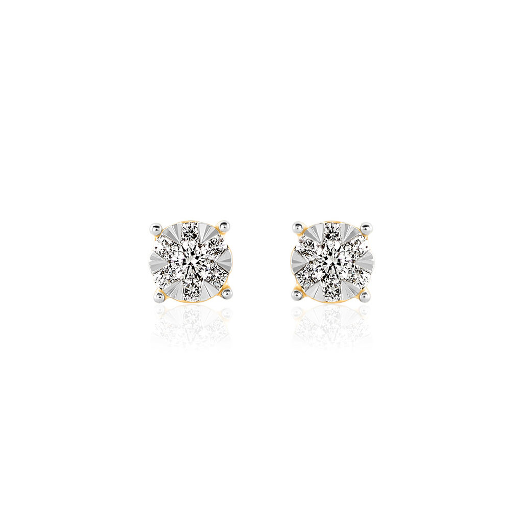 🦚 PETALI Damen Ohrstecker Gold 585 (14 Karat) Diamant Weiß 0,1 ct Kreis, Ohrstecker mit Stein