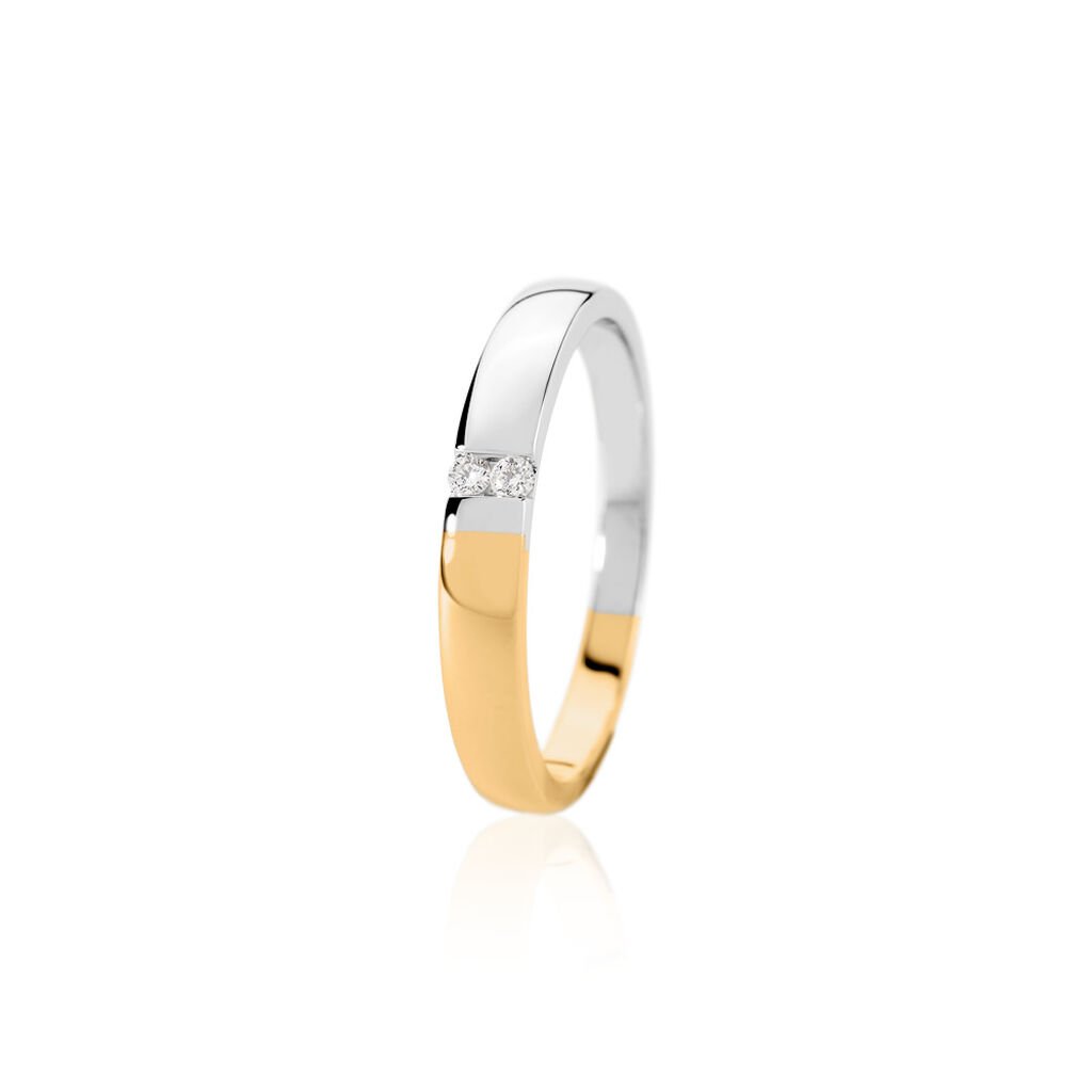 🦚 ADELHEID Damen Ring Gold Bicolor Gelb/Silber 375 (9 Karat) Diamant Weiß 0,03 ct, Ring mit Stein
