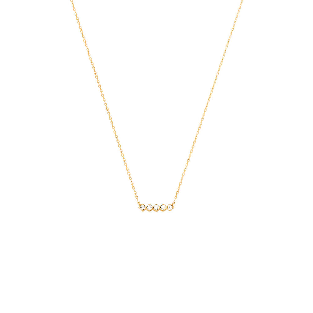 🦚 ZYLA Damen Collier Gold 375 (9 Karat) Synthetischer Diamant Weiß 0,1 ct, Collier mit Stein