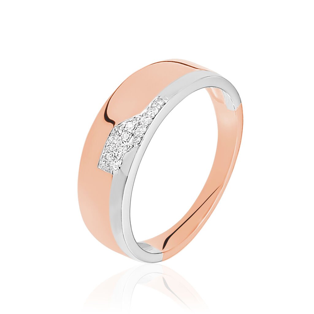 🦚 FADA Damen Ring Gold Bicolor 375 (9 Karat) Diamant Weiß 0,04 ct, Ring mit Stein
