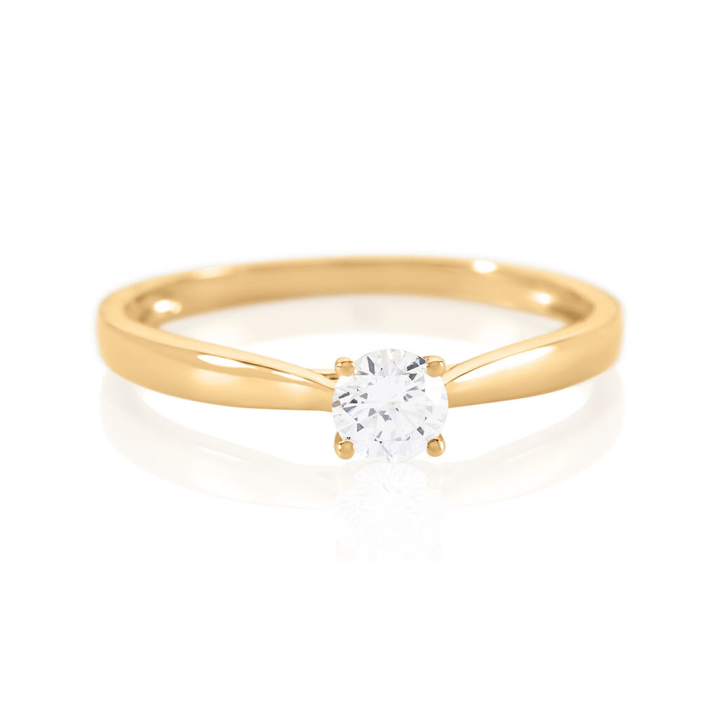 🦚 AURELA Damen Ring Gold 585 (14 Karat) Synthetischer Diamant Weiß 0,25 ct, Ring mit Stein