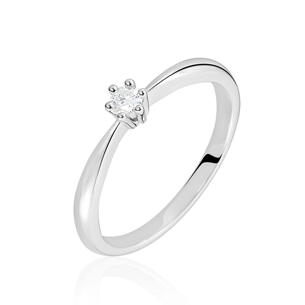 🦚 ROME Damen Ring Weißgold 375 (9 Karat) Diamant Weiß 0,1 ct, Ring mit Stein
