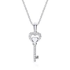 🦚 750er Weißgold Kette Schlüssel mit Brillanten