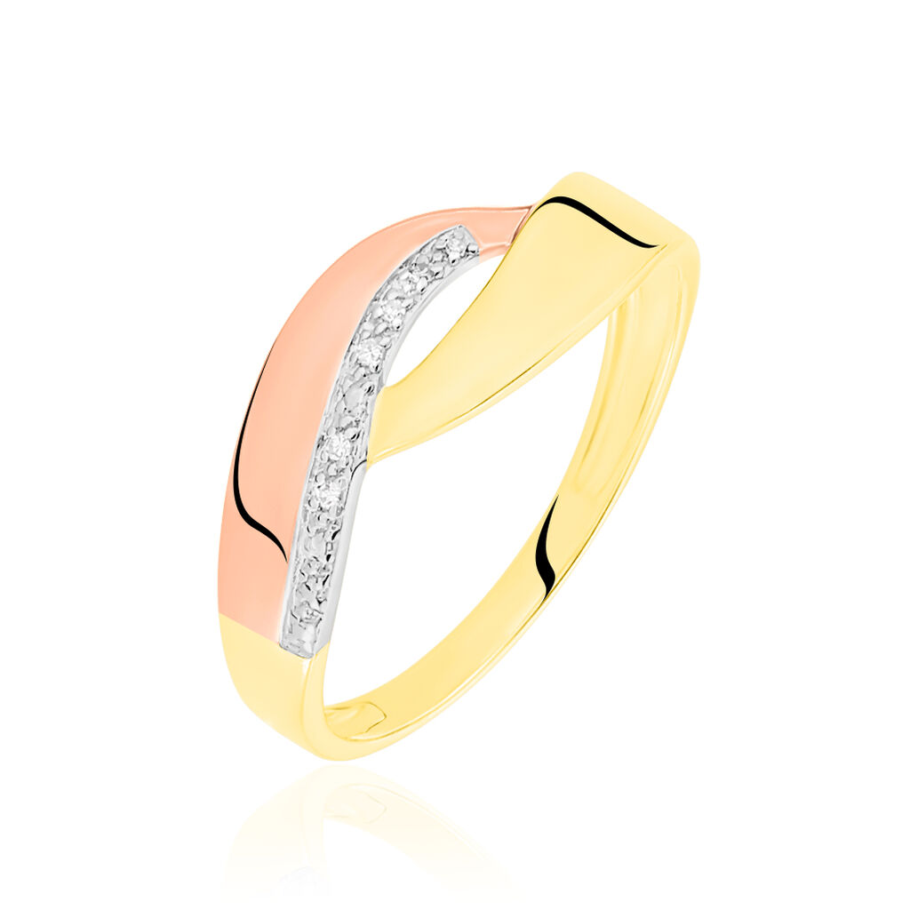🦚 LATTA Damen Ring Gold Tricolor 375 (9 Karat) Diamant Weiß 0,02 ct, Ring mit Stein