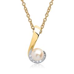 🦚 585er Gelbgold-Kette Perle 5 Diamanten