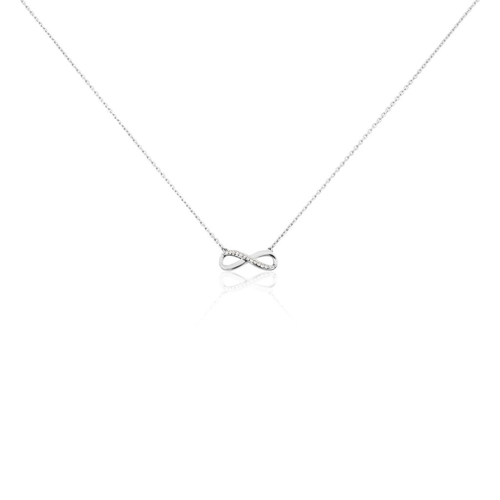 🦚 Little Infini Damen Collier Weißgold 375 (9 Karat) Diamant Weiß 0,04 ct Unendlichkeit, Collier mit Stein