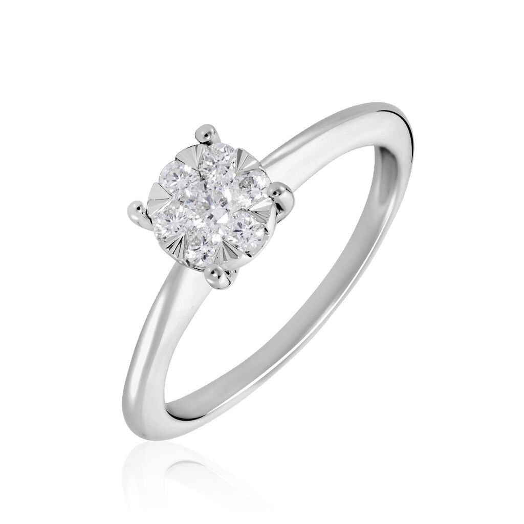 🦚 DREAM Damen Ring Weißgold 375 (9 Karat) Diamant Weiß 0,14 ct, Ring mit Stein