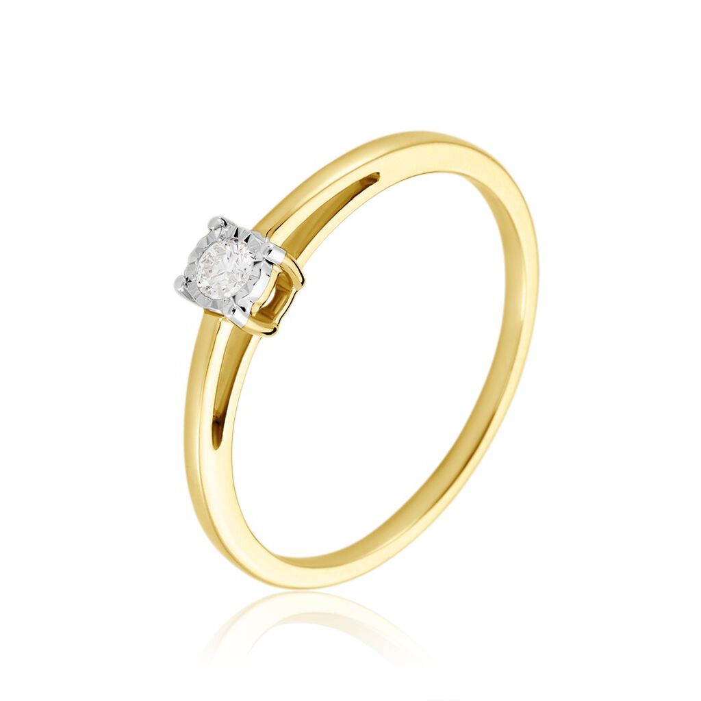 🦚 Illusion Damen Ring Gold 375 (9 Karat) Diamant Weiß 0,07 ct Viereck, Ring mit Stein