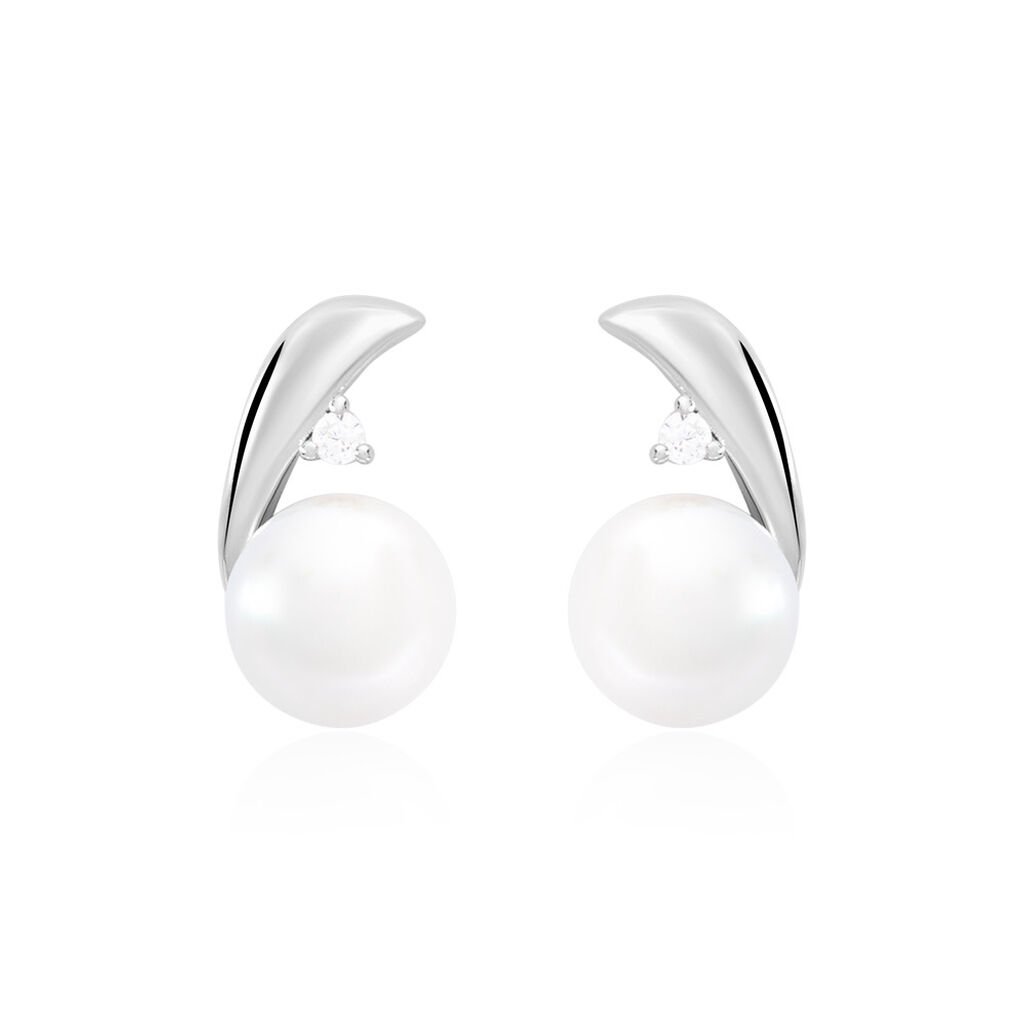 🦚 Marlen Damen Ohrstecker Silber 925 Zuchtperle Weiß, Ohrstecker mit Stein