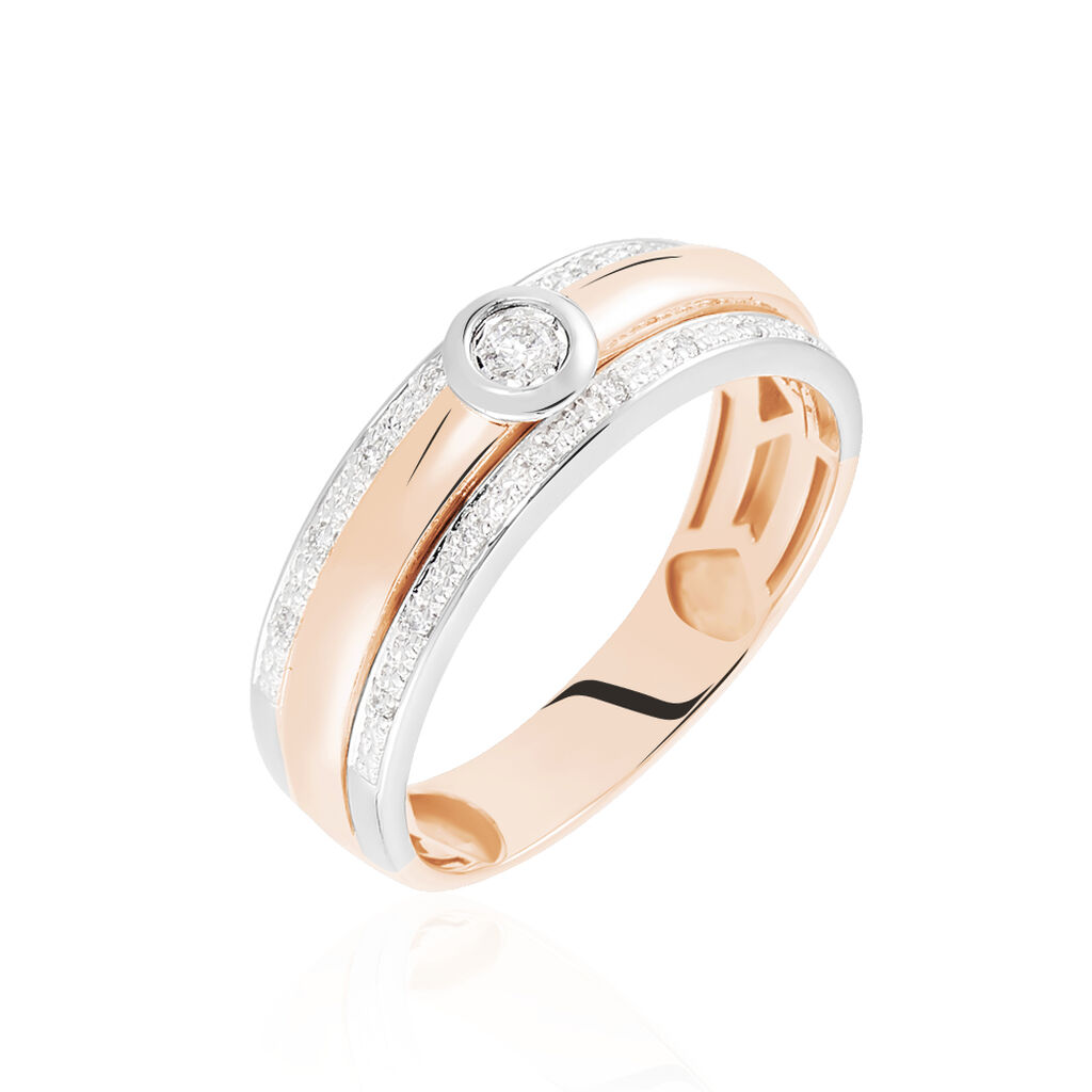 🦚 TIFFY Damen Ring Gold Bicolor 375 (9 Karat) Diamant Weiß 0,04 ct, Ring mit Stein