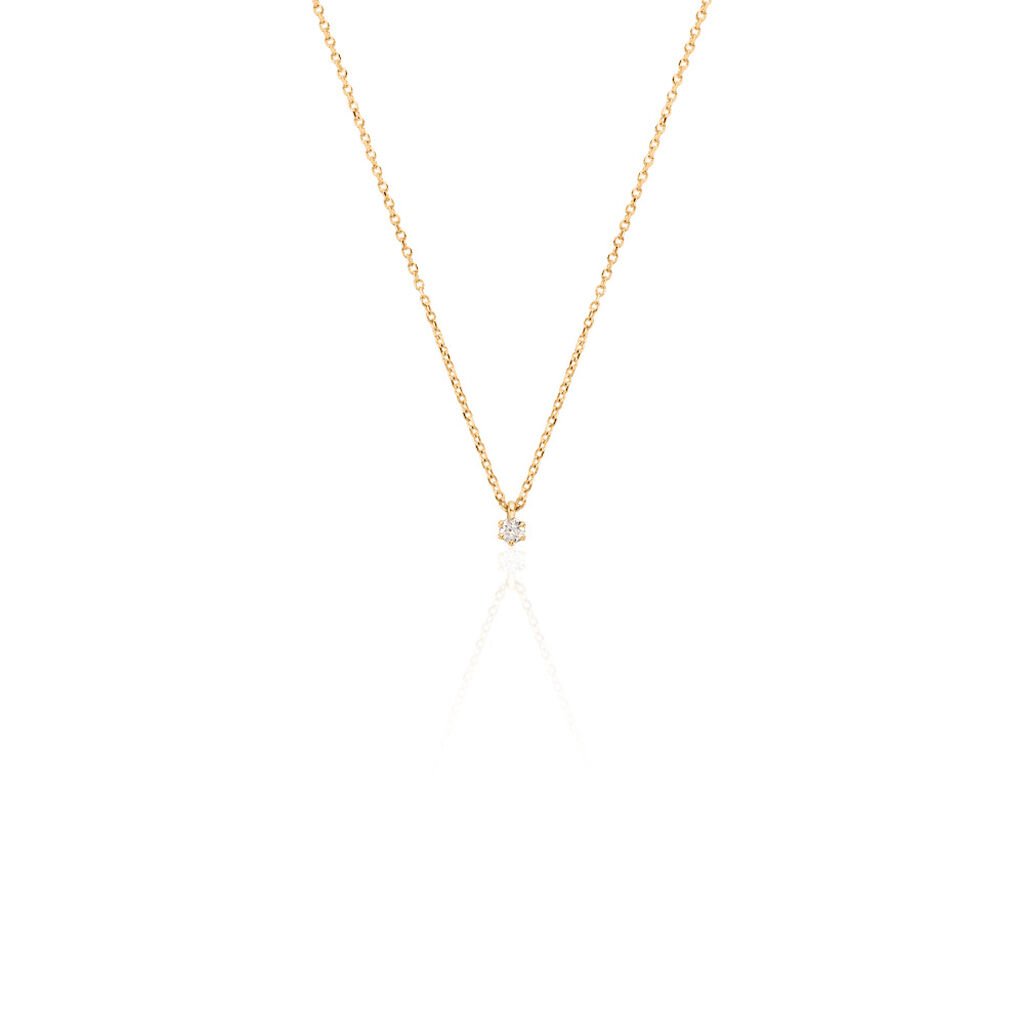 🦚 MONOPOLI Damen Collier Gold 585 (14 Karat) Diamant Weiß 0,060 ct, Collier mit Stein