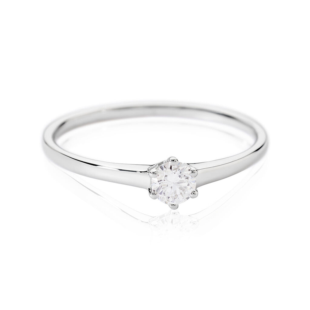 🦚 MONOPOLI Damen Ring Weißgold 585 (14 Karat) Diamant Weiß 0,26 ct, Ring mit Stein