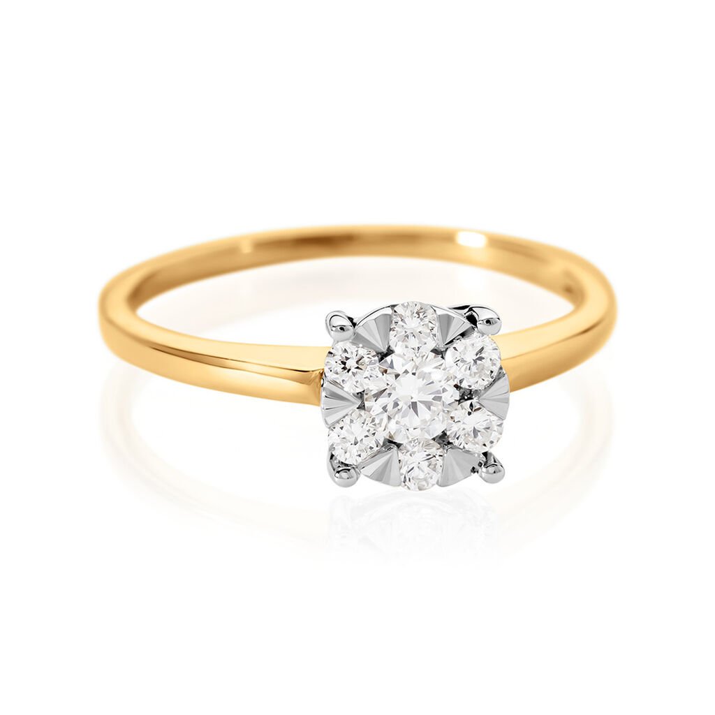 🦚 PETALI Damen Ring Gold 585 (14 Karat) Diamant Weiß 0,11 ct Kreis, Ring mit Stein