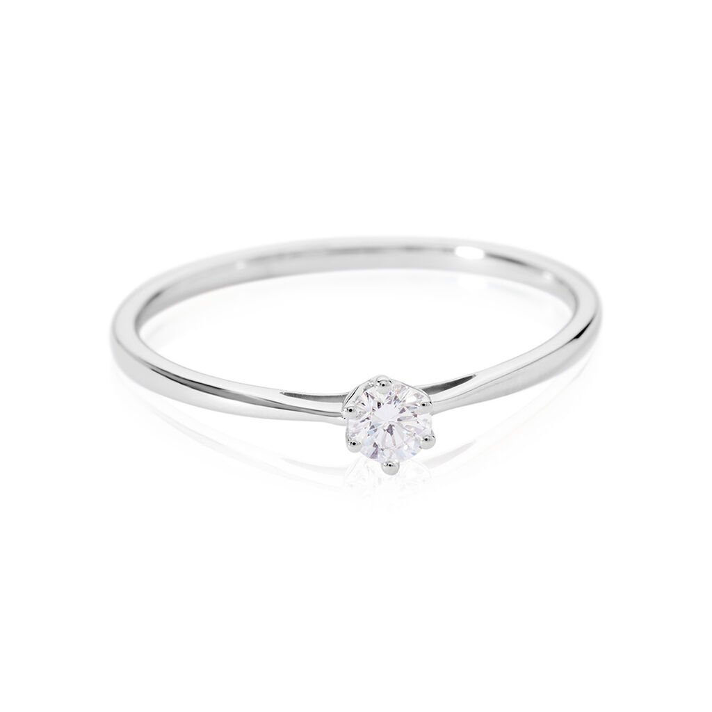 🦚 Sonate Damen Ring Weißgold 585 (14 Karat) Synthetischer Diamant Weiß 0,16 ct, Ring mit Stein