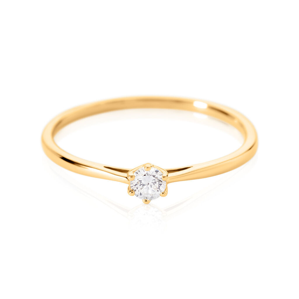 🦚 Sonate Damen Ring Gold 585 (14 Karat) Synthetischer Diamant Weiß 0,16 ct, Ring mit Stein