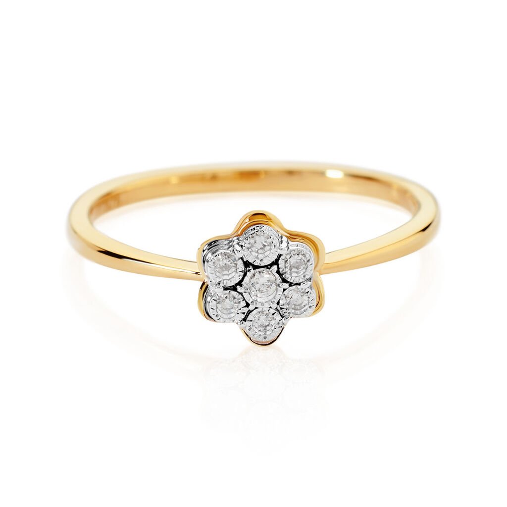 🦚 KAROLINE Damen Ring Gold 375 (9 Karat) Diamant Weiß 0,03 ct Blume, Ring mit Stein