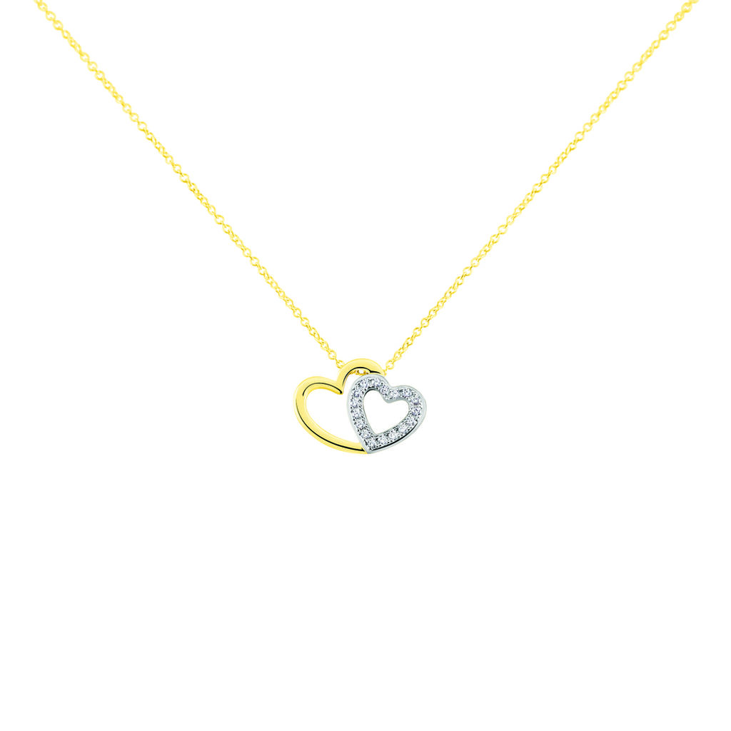 🦚 HERZ Damen Collier Gold Bicolor 375 (9 Karat) Zirkonia Weiß 0,14 ct Herz, Collier mit Stein