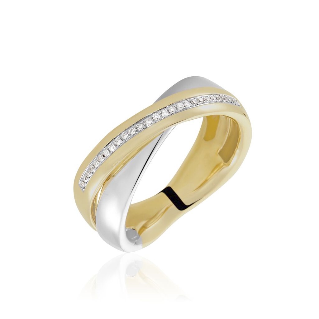 🦚 Bond Damen Ring Gold Bicolor Gelb/Silber 375 (9 Karat) Diamant Weiß 0,08 ct B 7,6 mm, Ring mit Stein
