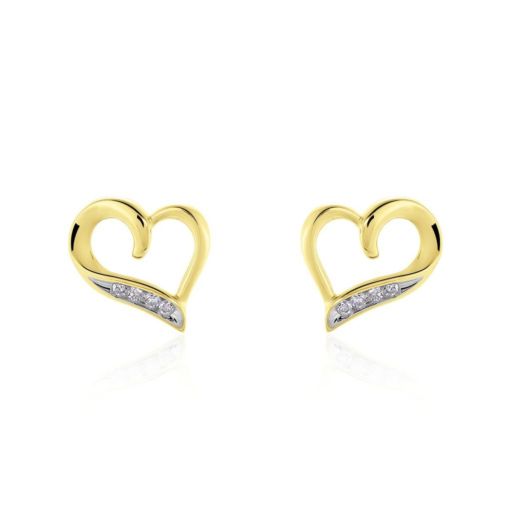 🦚 Herz Hanne Damen Ohrstecker Gold 375 (9 Karat) Diamant Weiß 0,04 ct Herz, Ohrstecker mit Stein