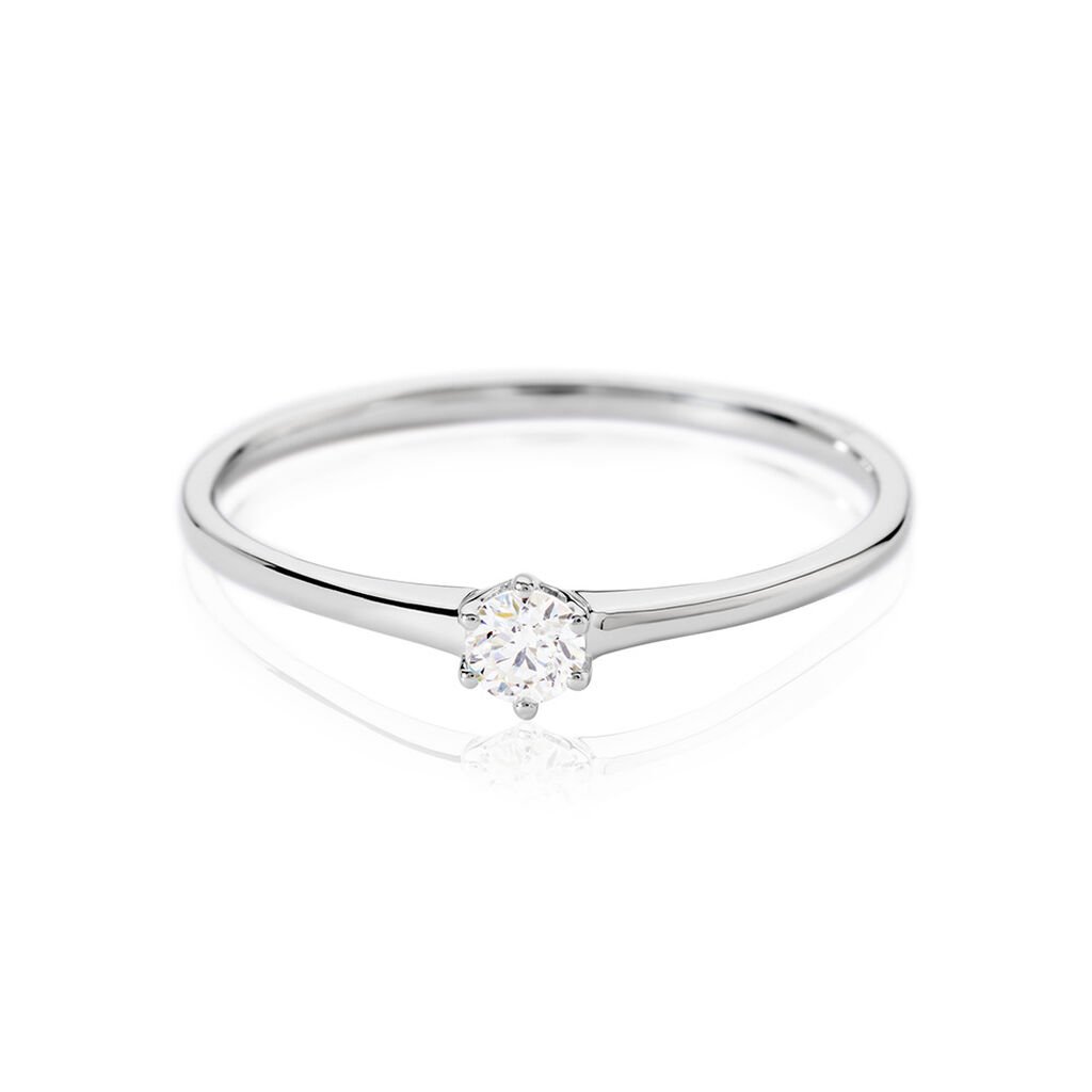 🦚 MONOPOLI Damen Ring Weißgold 585 (14 Karat) Diamant Weiß 0,16 ct, Ring mit Stein