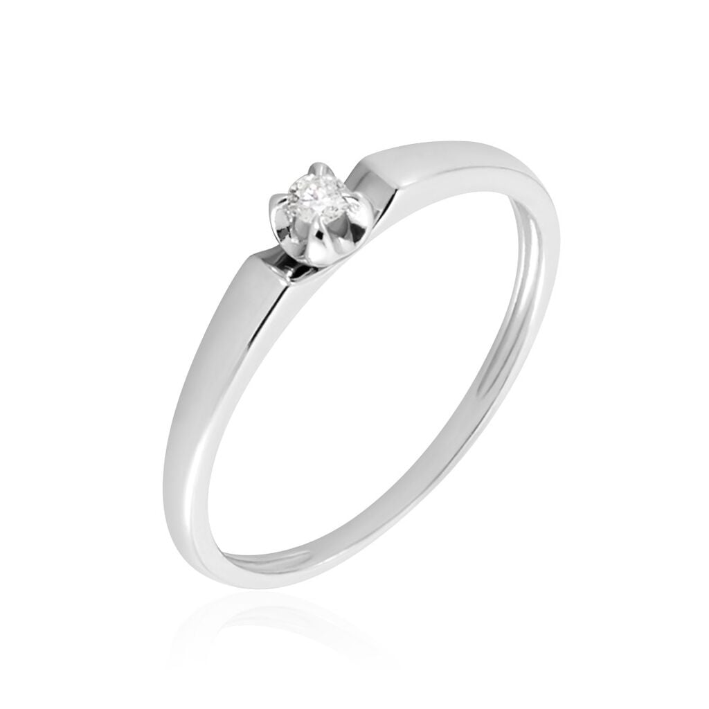 🦚 LINI Damen Ring Weißgold 375 (9 Karat) Diamant Weiß 0,03 ct, Ring mit Stein