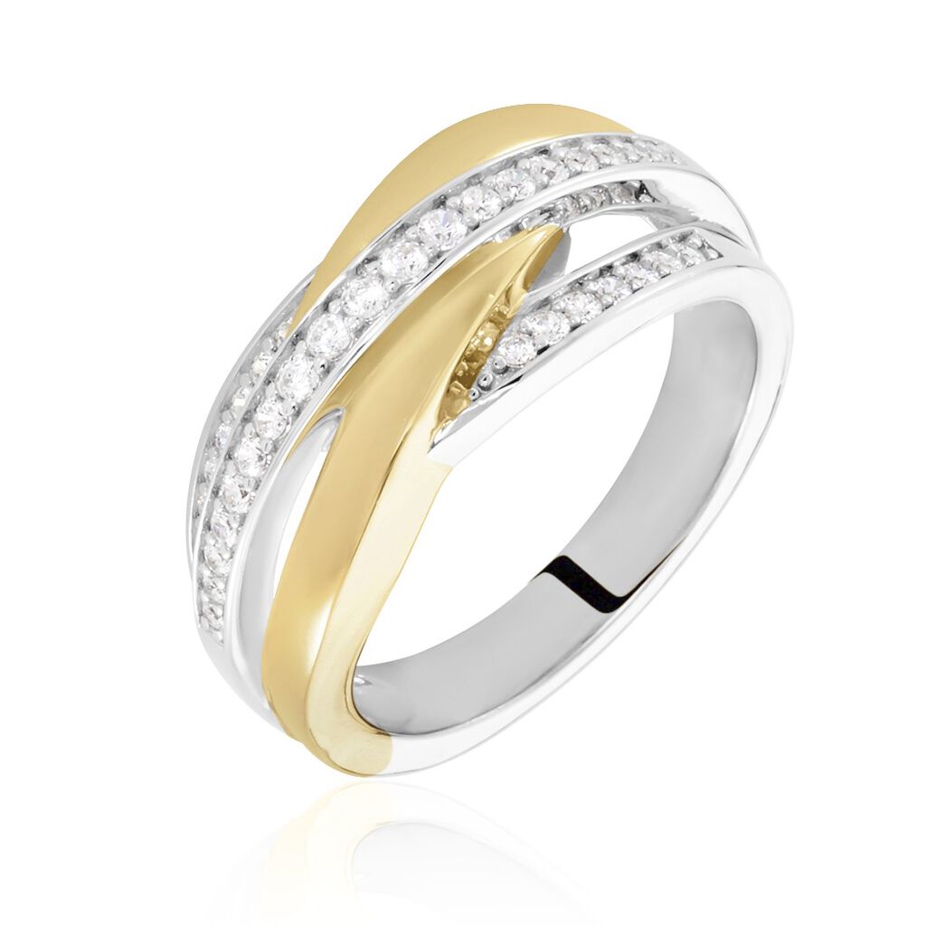 🦚 MONICA Damen Ring Silber Bicolor Gelb/Silber 925 Zirkonia Weiß B 8,4 mm, Ring mit Stein