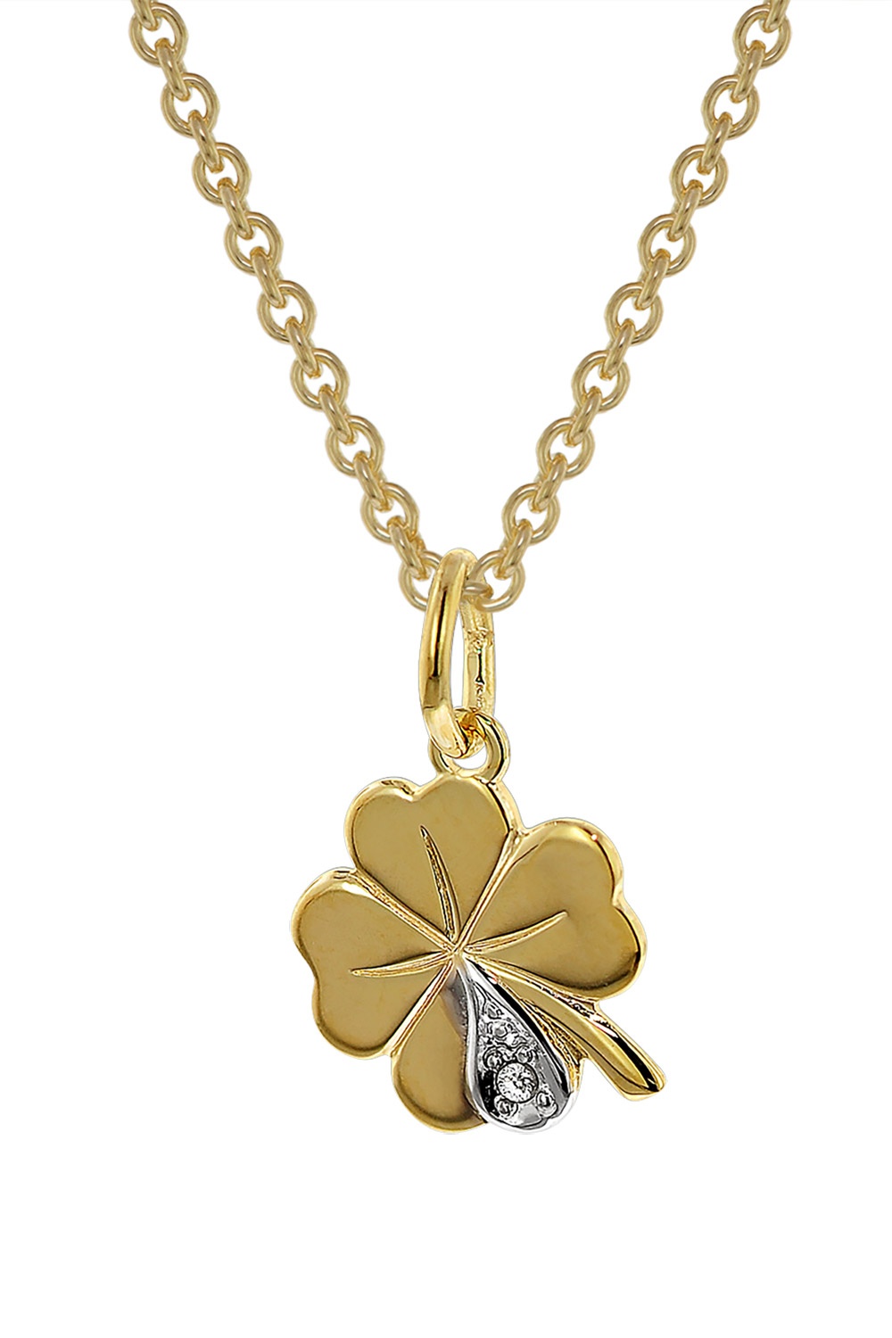 trendor 39480 Kleeblatt Anhänger mit Diamant Gold 333 an goldplattierter Kette