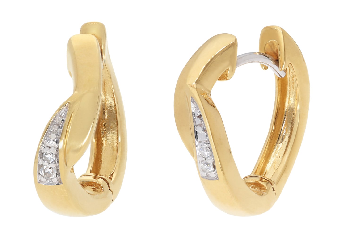 GLIZZ GL1668 Damen-Ohrringe Gold 585/14K Klapp-Creolen mit Diamanten