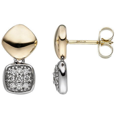 Ohrstecker 585 Gold Gelbgold Weißgold bicolor 18 Diamanten Brillanten Ohrringe