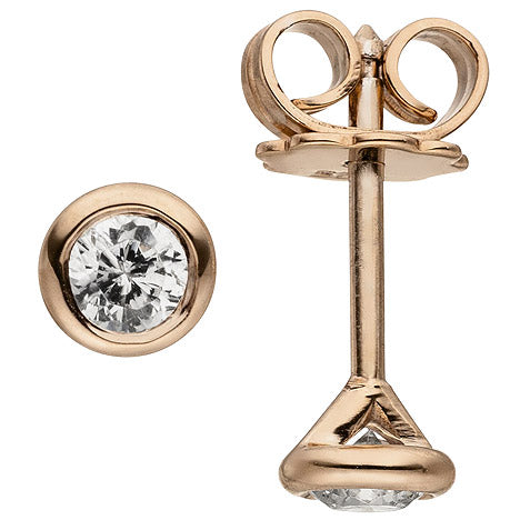 Ohrstecker rund 585 Gold Rotgold 2 Diamanten Brillanten 0 24 ct. Ohrringe