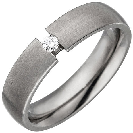 Partner Ring aus Titan 1 Diamant Brillant 0 05ct. Partnerring Titanring matt - 62
