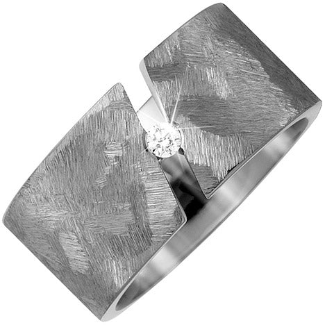 Partner Ring breit aus Titan 1 Diamant Brillant 0 05ct. Partnerring Titanring - 60