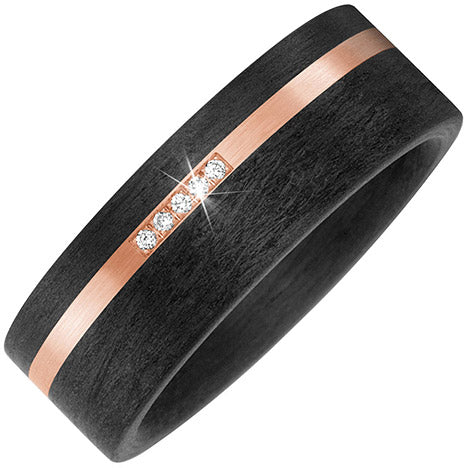 Partner Ring Carbon mit 585 Gold Rotgold matt 5 Diamanten Brillanten Partnerring - 70