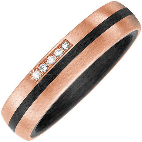 Partner Ring Carbon mit 585 Gold Rotgold matt 5 Diamanten Brillanten Pertnerring - 50