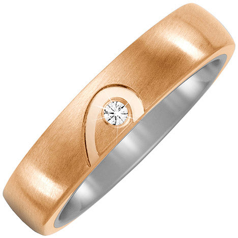 Partner Ring Halbes Herz aus Titan und Bronze 1 Diamant Brillant Partnerring - 68