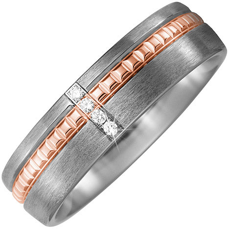Partner Ring Titan matt mit 750 Rotgold 4 Diamanten Brillanten Partnerring - 76