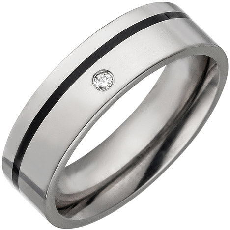 Partner Ring Titan mit Keramik schwarz 1 Diamant Brillant Partnerring Titanring - 64