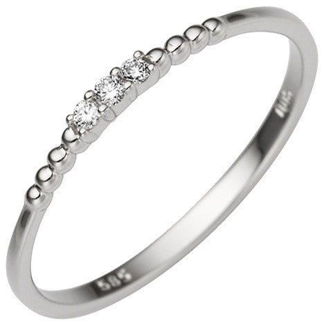 Damen Ring schmal 585 Gold Weißgold 3 Diamanten Brillanten 0 05ct. Weißgoldring - 56