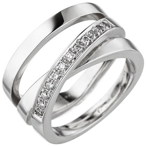 Damen Ring verschlungen 585 Gold Weißgold 12 Diamanten Brillanten Diamantring - 60