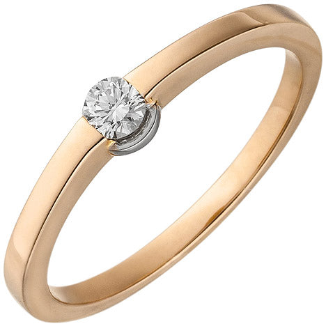 Damen Ring 585 Gold Rotgold 1 Diamant Brillant 0 15ct. Diamantring - 50