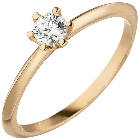 Damen Ring 585 Gold Rotgold 1 Diamant Brillant 0 25 ct. Diamantring Solitär - 54