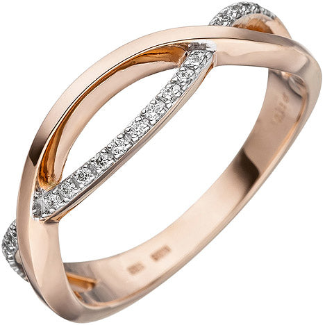 Damen Ring 585 Gold Rotgold 20 Diamanten Brillanten Diamantring - 54
