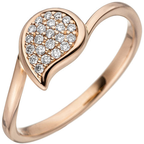 Damen Ring 585 Gold Rotgold 22 Diamanten Brillanten Diamantring Rotgoldring - 52