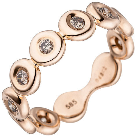 Damen Ring 585 Gold Rotgold 9 Diamanten Brillanten Rotgoldring Diamantring - 50