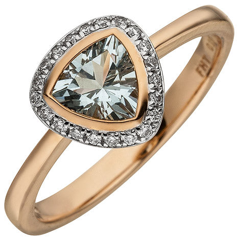 Damen Ring 585 Rotgold 21 Diamanten Brillanten 1 Aquamarin hellblau - 54