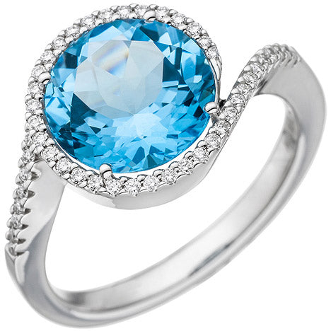 Damen Ring 585 Weißgold 1 Blautopas hellblau blau 47 Diamanten Brillanten - 56