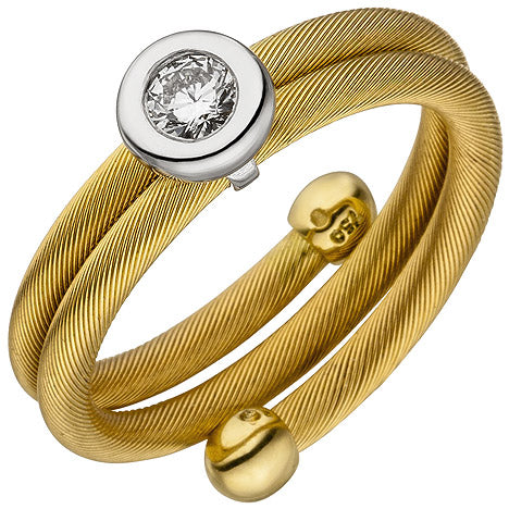 Damen Ring 750 Gelbgold Weißgold bicolor matt 1 Diamant Brillant - 54