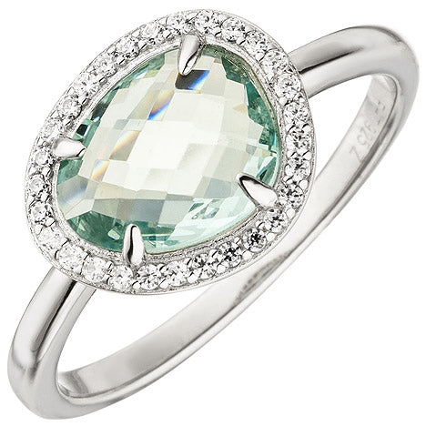 Damen Ring 925 Sterling Silber 1 Glasstein hellblau blau 29 Zirkonia Silberring - 60